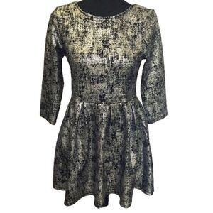 One Clothing, Silver, and Black Long-sleeve Dip Backed Dress, Medium.